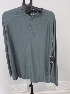FLX Men's Long-Sleeve Henley in Slate Blue-Green